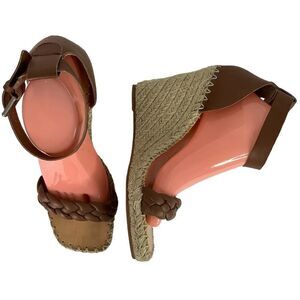 Dolce Vita Nilton Ankle Strap Espadrille Brown Leather Sandals Wedge Shoes Sz 10